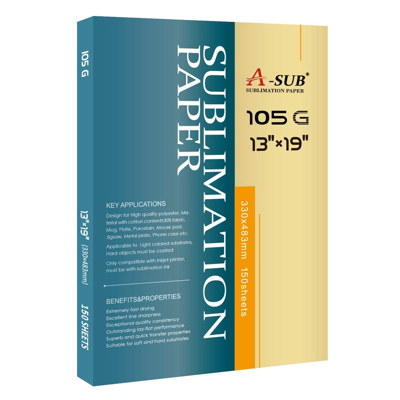 A-SUB Sublimation Paper- 150 Sheets Heat Transfer Paper 13x19 inch Compatible with Inkjet Sublimation Printer 105g - Image 1
